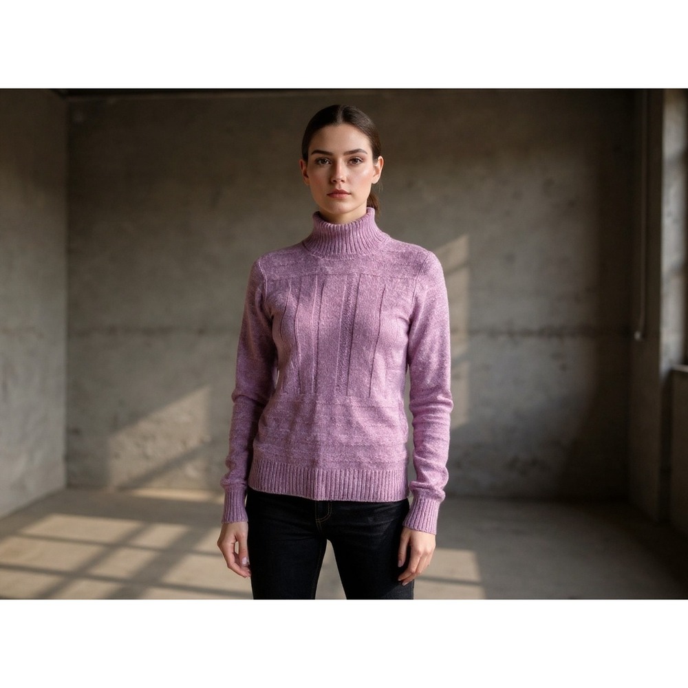 Vintage Barclay Purple Wool Blend Ribbed‎ Turtleneck Sweater Women's
